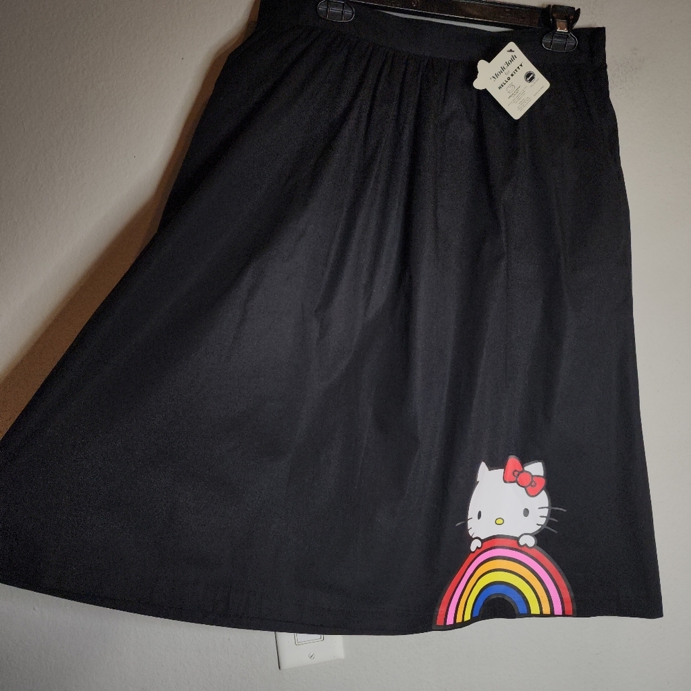 NWT ModCloth x Hello Kitty Let's Go Rainbow A-Line Black Skirt Cotton Large - Picture 15 of 16